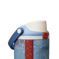 Owala FreeSip Sway 30oz, red, white, and blue paisley bandana patchwork body with white flip cap and light blue lid